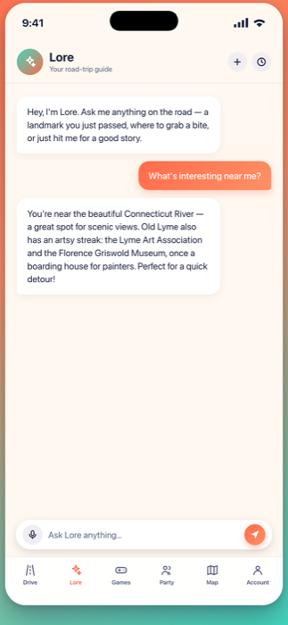 The Lore AI chat screen